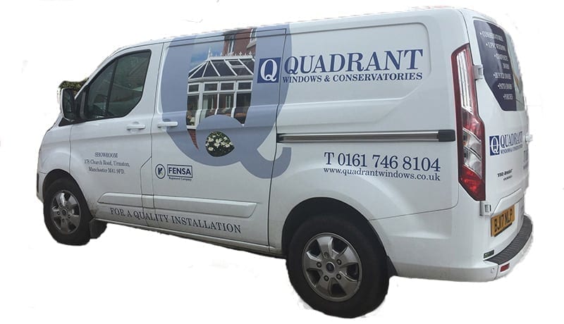 Quadrant Windows white van with its logo and graphics